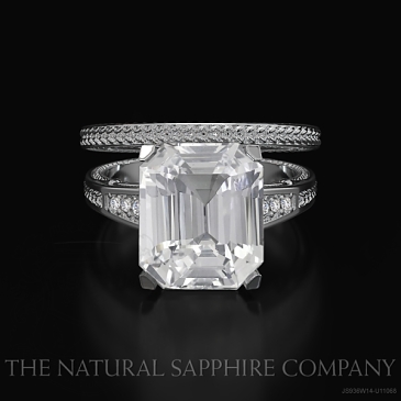 Image of White Sapphire Ring - Emerald Cut 7.00 Ct. - 14K White Gold - #JS936W14,U11068